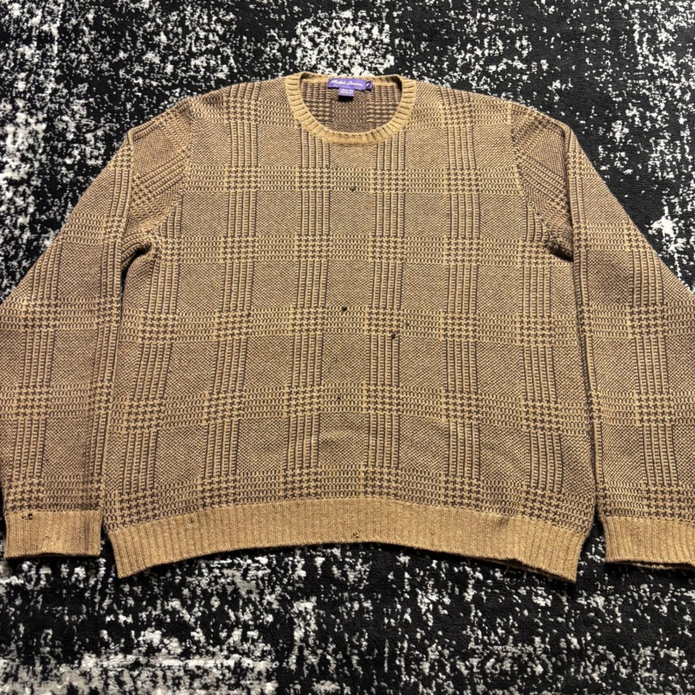 Ralph Lauren Purple Label Vintage 100% Cashmere Plaid Sweater Mens Large Italy